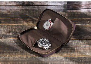 Leather 2 Slot Watch Travel Case